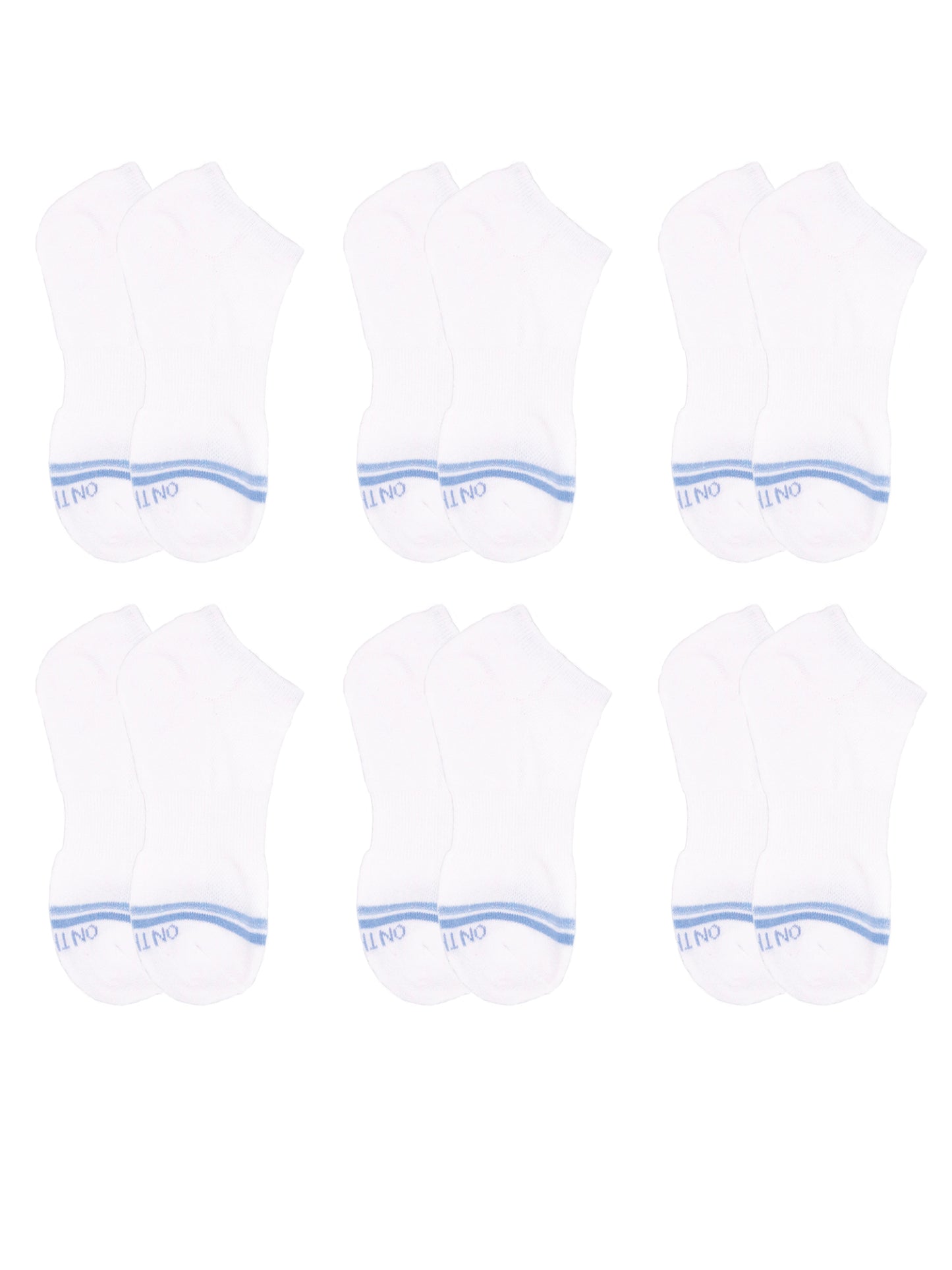 Men’s white low-cut athletic socks with white stripes near toe, 6-pair value pack made from breathable cotton blend for sports, training, or everyday wear