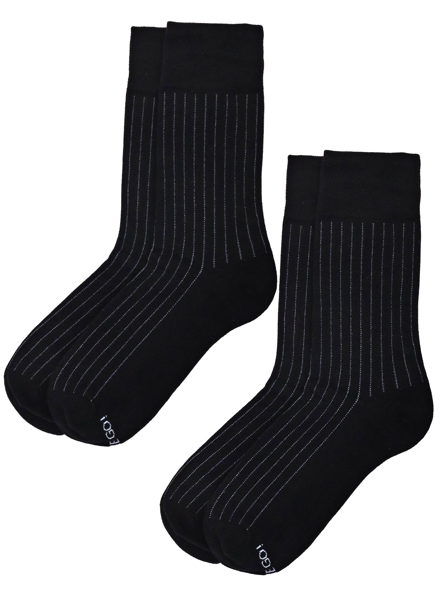 Men’s black dress socks with small white polka dot pattern, crew length cotton blend in 2-pair pack, ideal for business attire, formal events, or daily office wear
