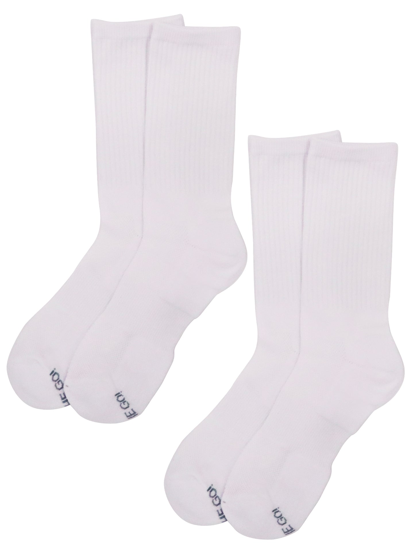 Men’s white crew athletic socks and grey branding, moisture-wicking cotton blend for sports, workouts, and everyday wear — 2-pair pack