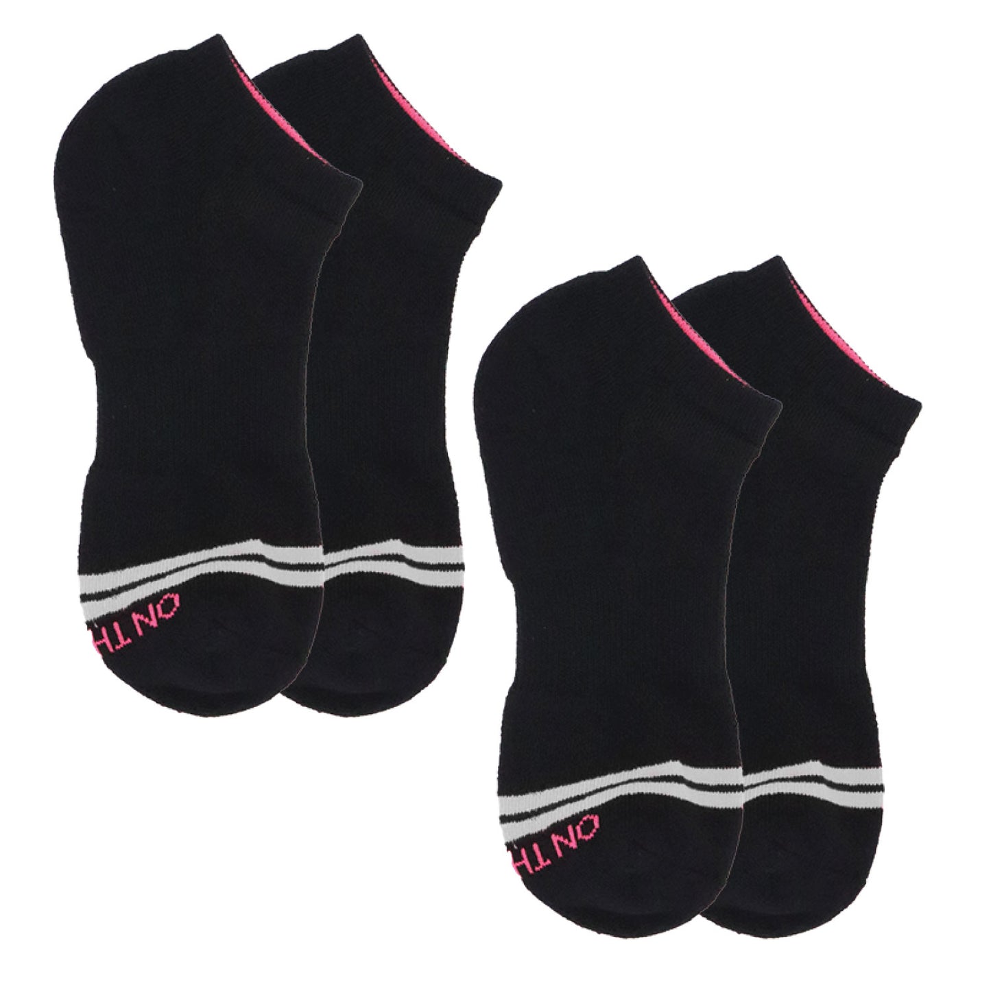 Women’s low-cut white athletic socks with white stripes cushioned toe and heel, 2-pair pack made from soft cotton blend for comfort during running, training, or everyday wear