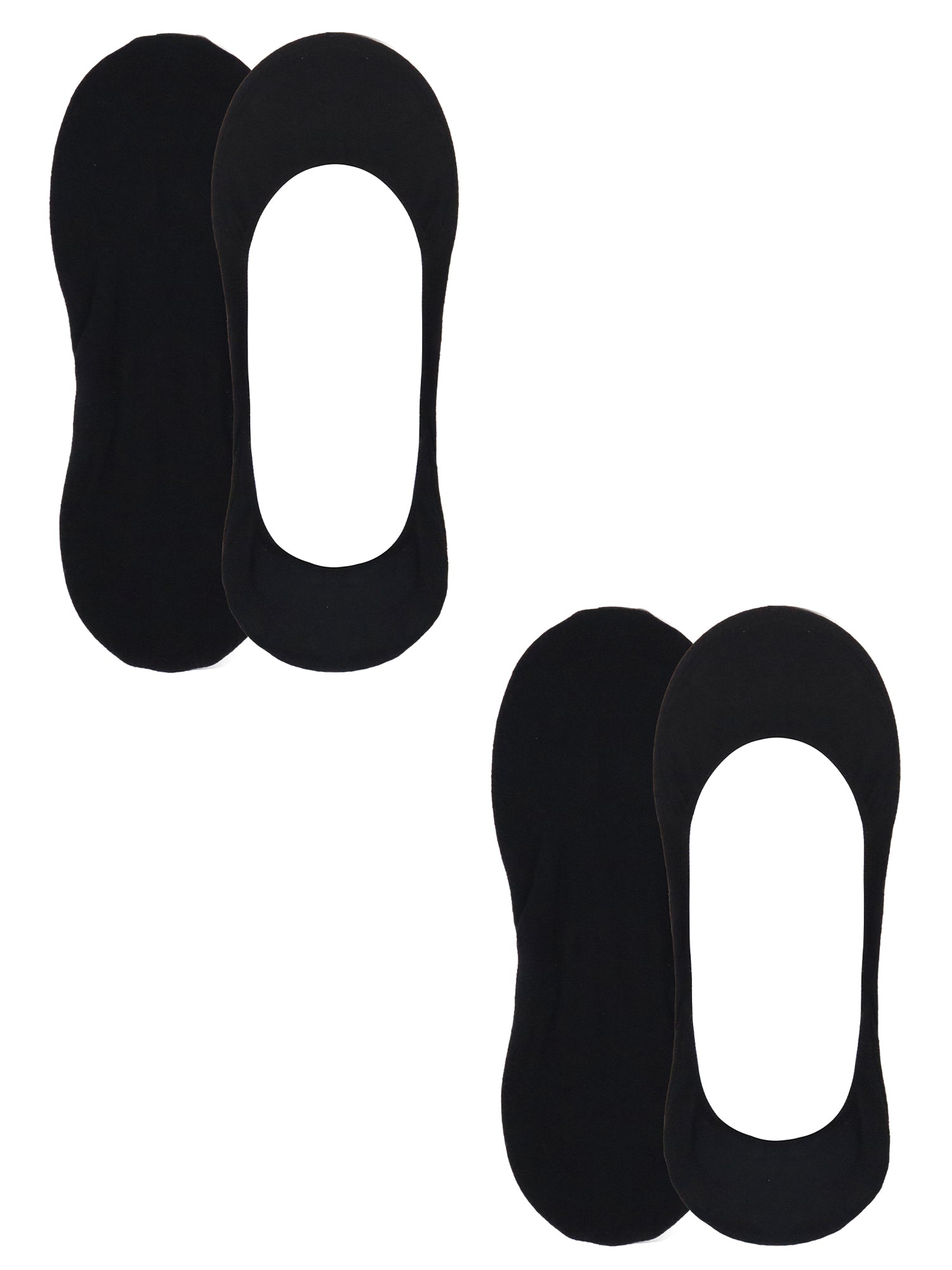 Pair of black low cut liner socks displayed flat, designed for invisible wear with flats or low-cut shoes