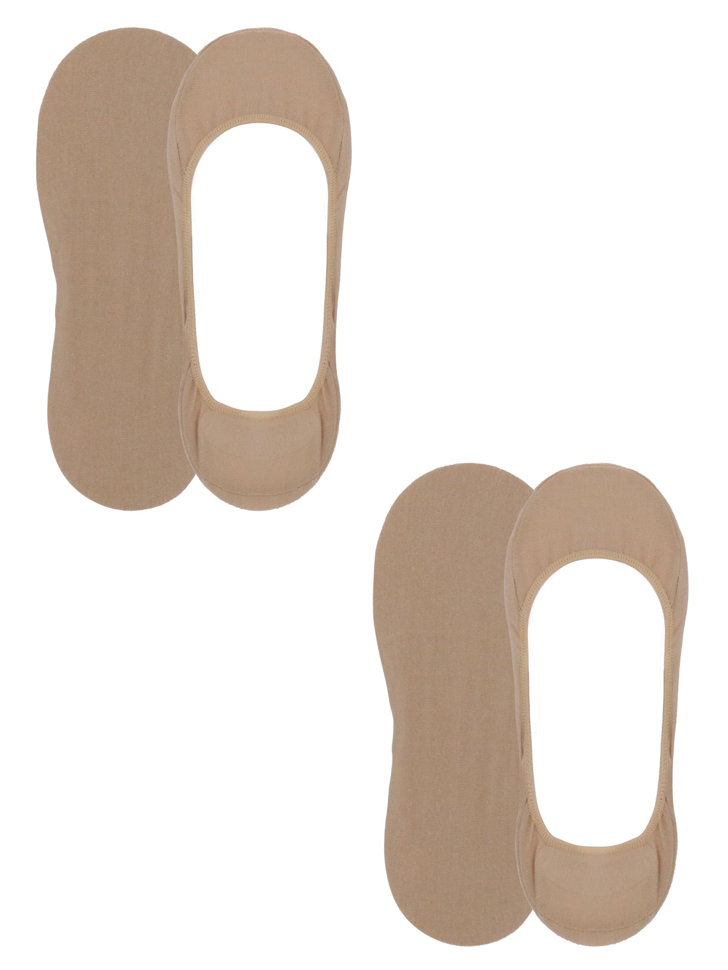 Pair of nude low cut liner socks displayed flat, designed for invisible wear with flats or low-cut shoes