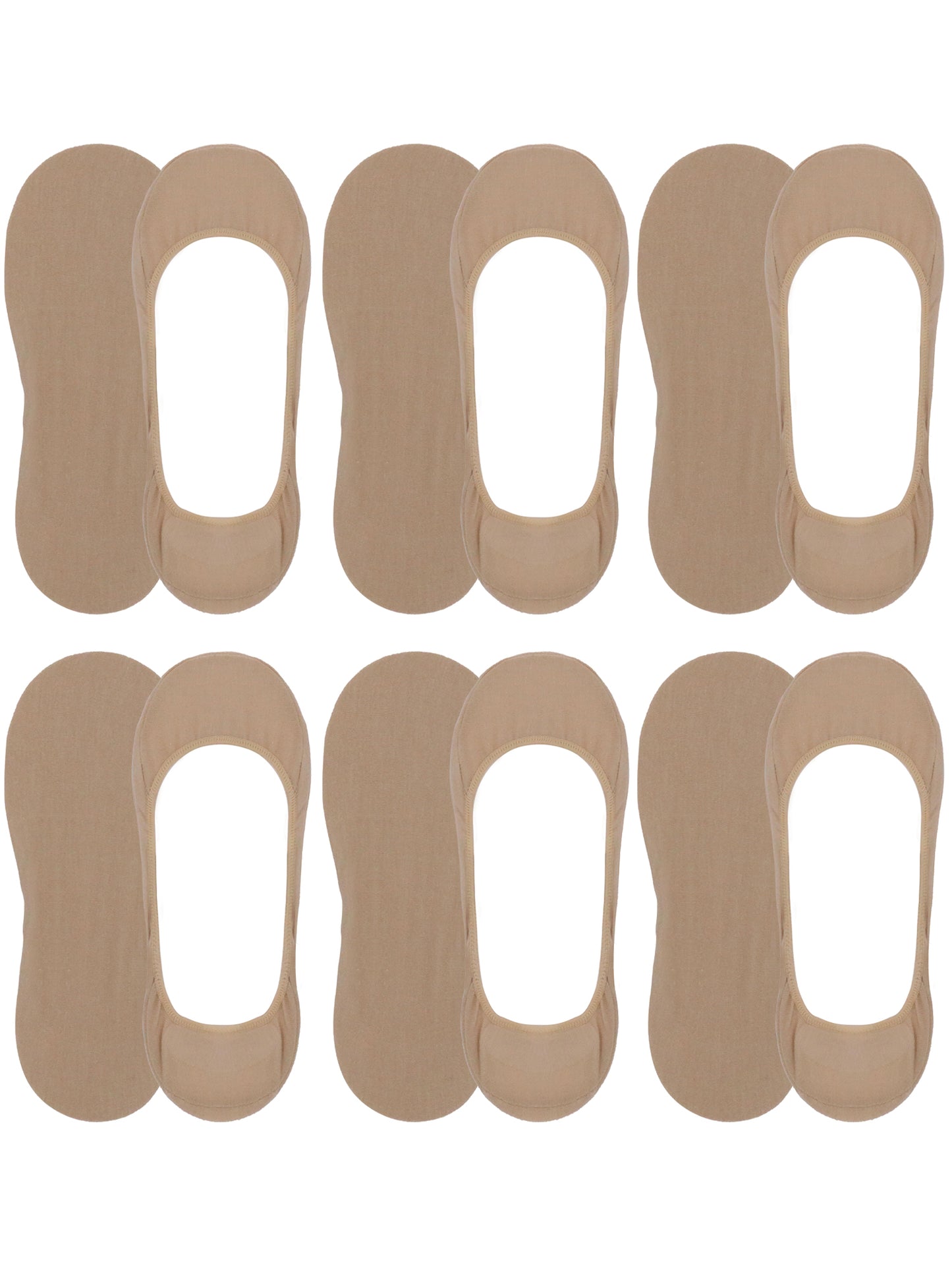 six Pair of nude low cut liner socks displayed flat, designed for invisible wear with flats or low-cut shoes