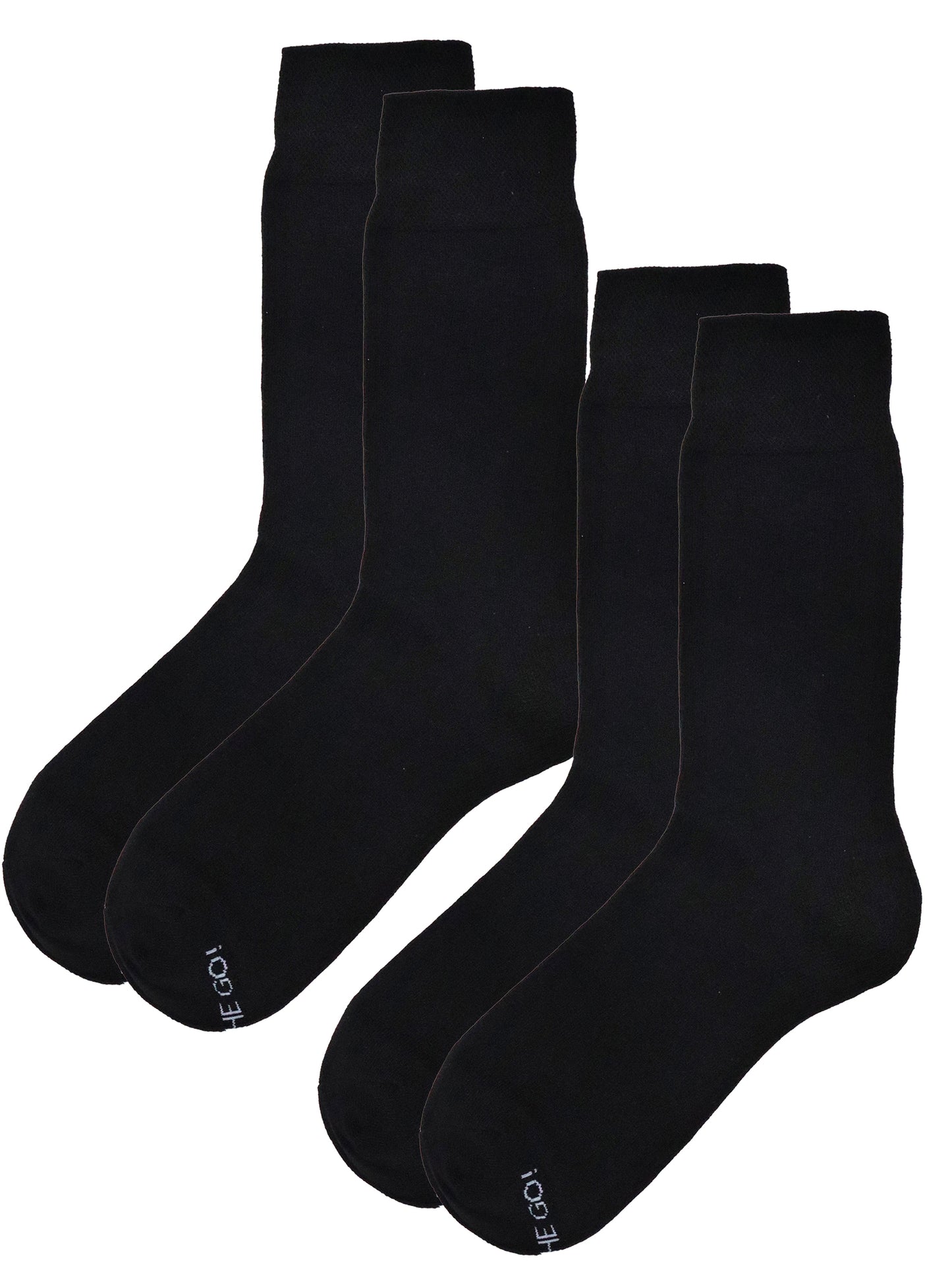 Men’s black cotton blend dress socks in a 2-pair pack, ribbed crew length design for formal, office, or everyday wear