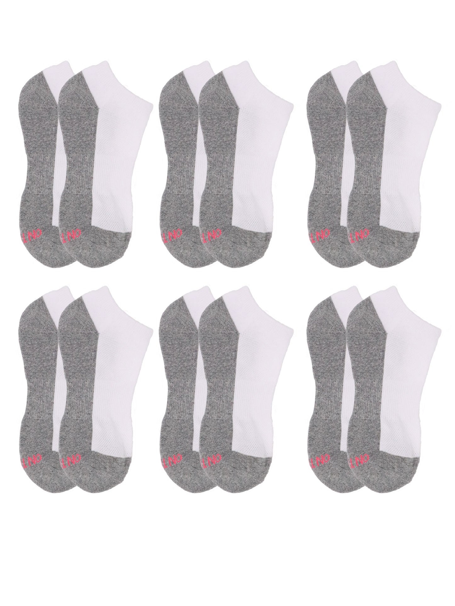 Men’s white low-cut athletic socks with Grey cushioned heel and toe, 6-pair value pack made from breathable cotton blend for sports, training, or everyday wear