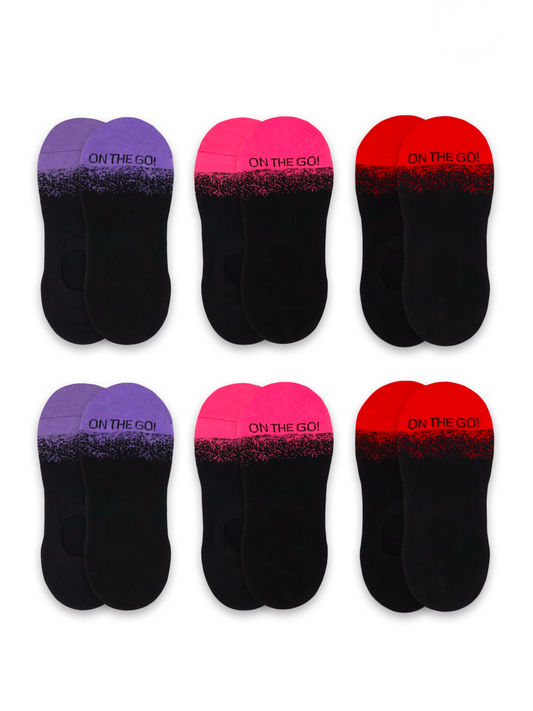 Women's black low-cut performance socks with maroon double stripe accents and 'On The Go!' branding on the toe—ideal for athletic wear, gym sessions, or casual daily comfort, made with a breathable cotton blend and designed for arch support and non-slip fit.