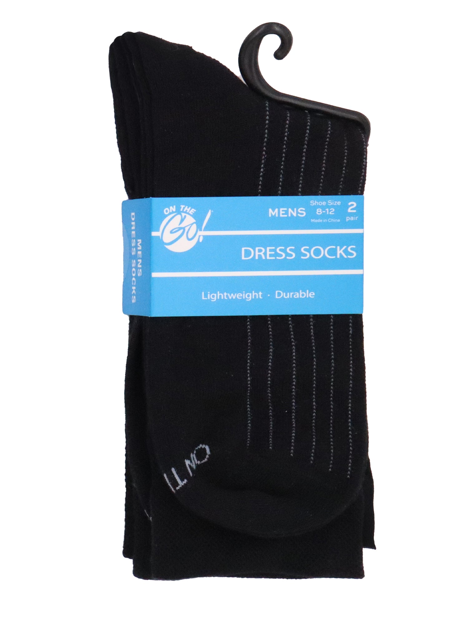 Men’s black dress socks with small white polka dot pattern 2-pair pack in retail hanger packaging, lightweight and durable cotton blend for business, formal, or daily wear