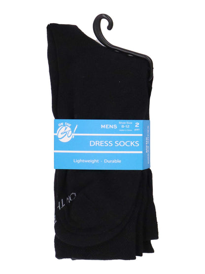 Men’s black dress socks 2-pair pack in retail hanger packaging, lightweight and durable cotton blend for business, formal, or daily wear