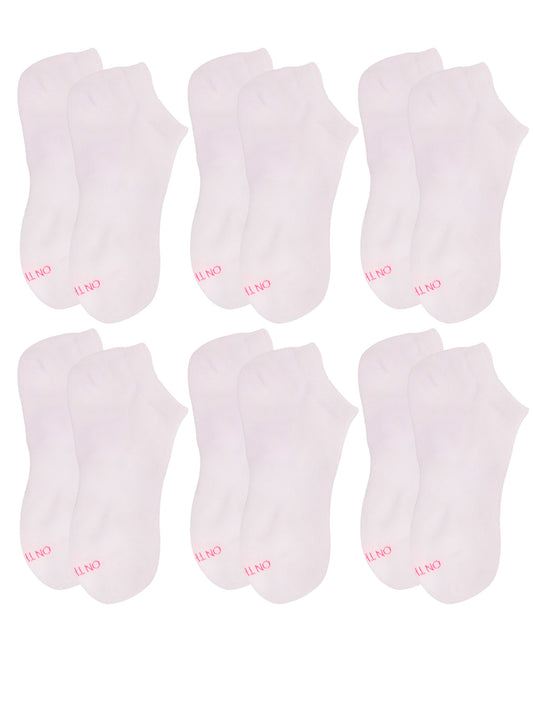 6-pack of men’s and women's white performance low-cut ankle socks featuring reinforced heel and toe, crafted with moisture-wicking cotton blend for durability, comfort, and athletic support during training, running, or everyday wear



