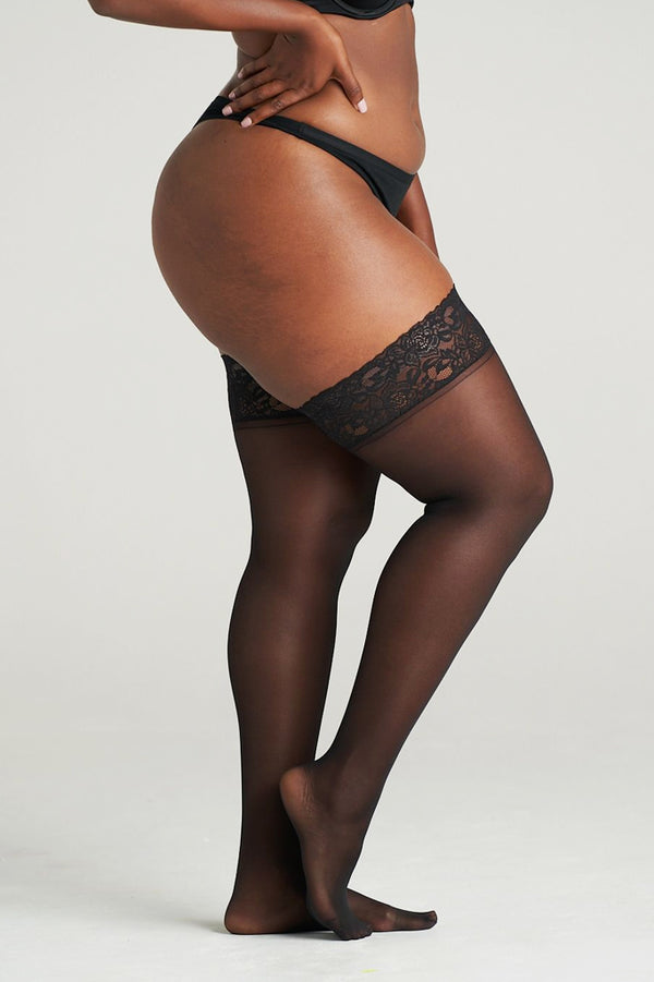 On The Go Women's Lace-Top Black Thigh High Stockings