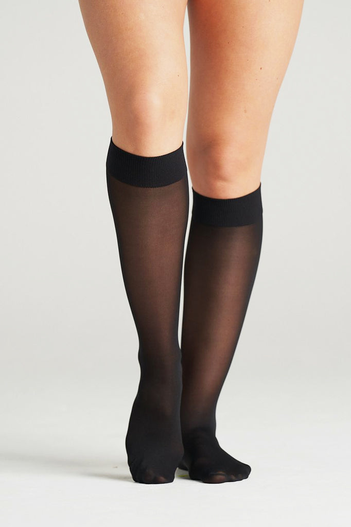 Womens Rib Pattern Trouser Socks 1520 mmHg Knee High Black